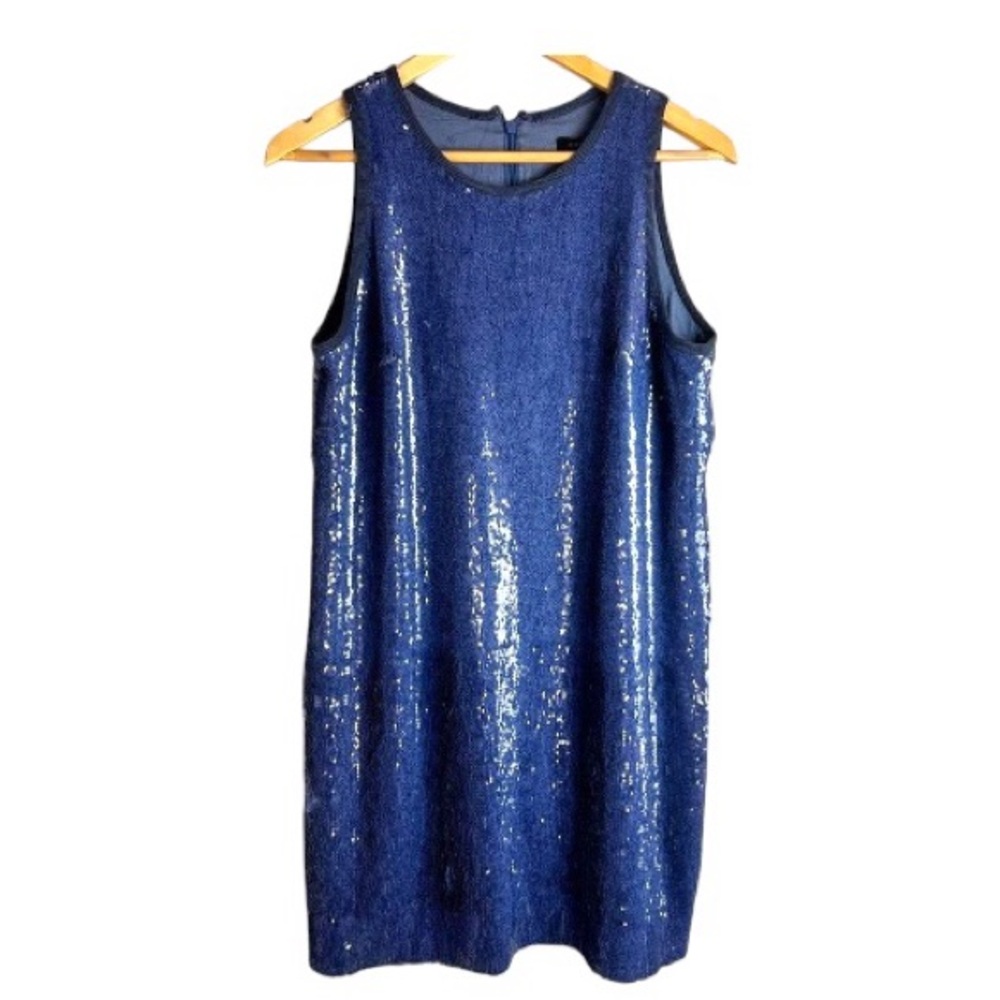 NWT Carmen Marc Valvo Size 10 Sequin Sleeveless Blue Shift Dress Party Dress. - Picture 7 of 8